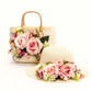 Bride Sun Hat and Straw Bag with Flowers- Small