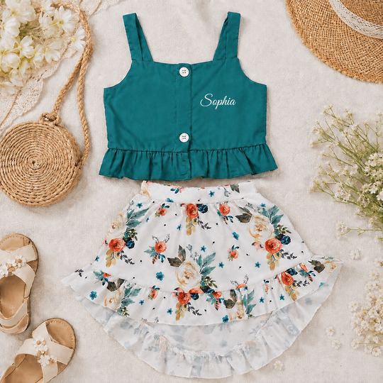 Girls Summer Set Floral Skirt + Top