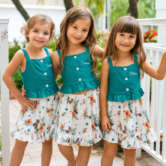 Girls Summer Set Floral Skirt + Top