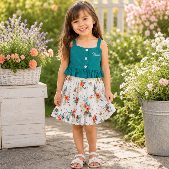 Girls Summer Set Floral Skirt + Top
