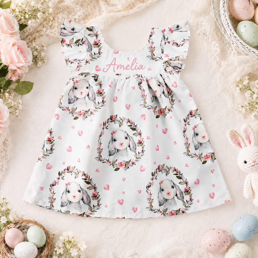 Baby Girl Custom Dress Bunny Print