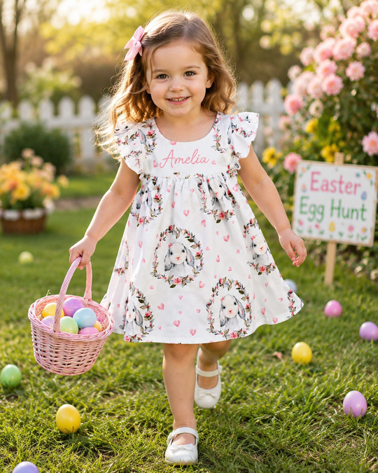 Baby Girl Custom Dress Bunny Print