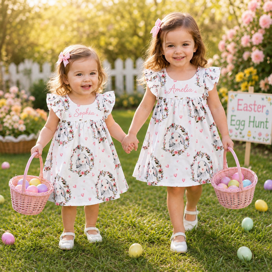 Baby Girl Custom Dress Bunny Print
