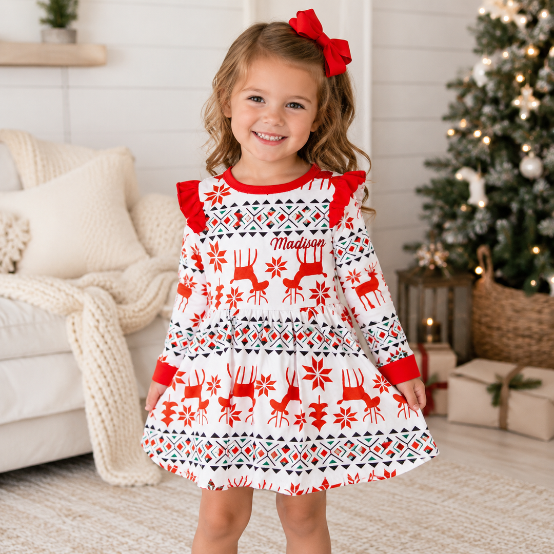 Christmas Reindeer print baby dress