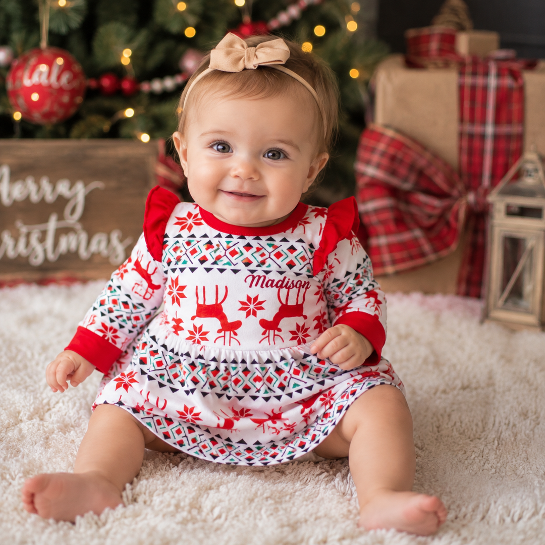 Christmas Reindeer print baby dress