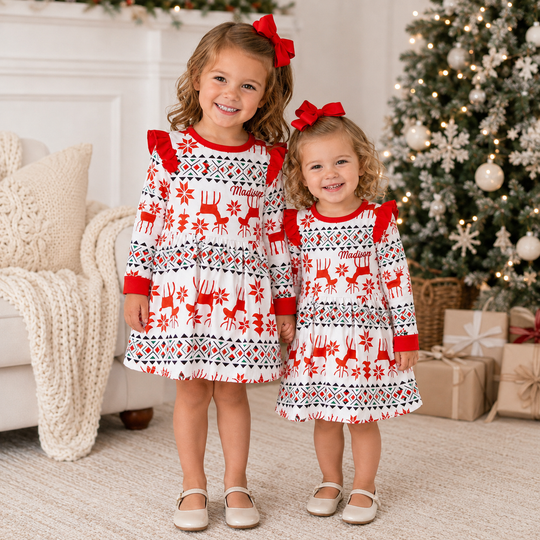 Christmas Reindeer print baby dress