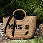 Mrs. Bridal Custom Beach Straw Bag - fluffy patches