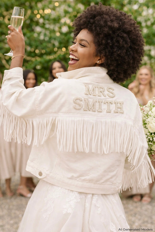 Custom White Bridal Jacket with Fringes