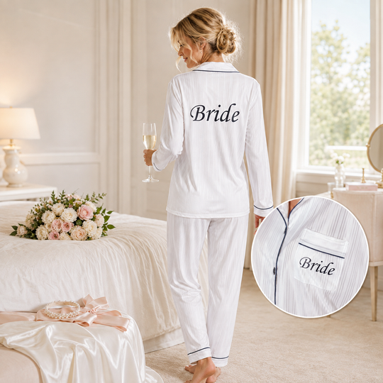Personalized Bridesmaid Striped White Satin Pjs