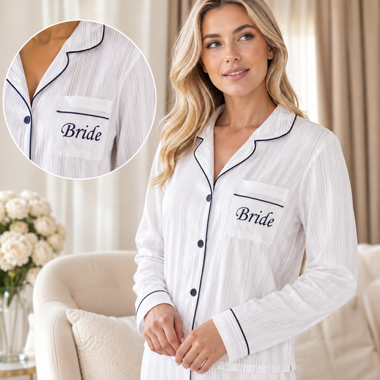 Personalized Bridesmaid Striped White Satin Pjs