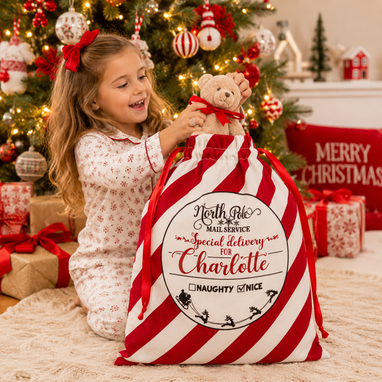 North Pole Express Christmas Gift Bag, Custom Santa Large Sack