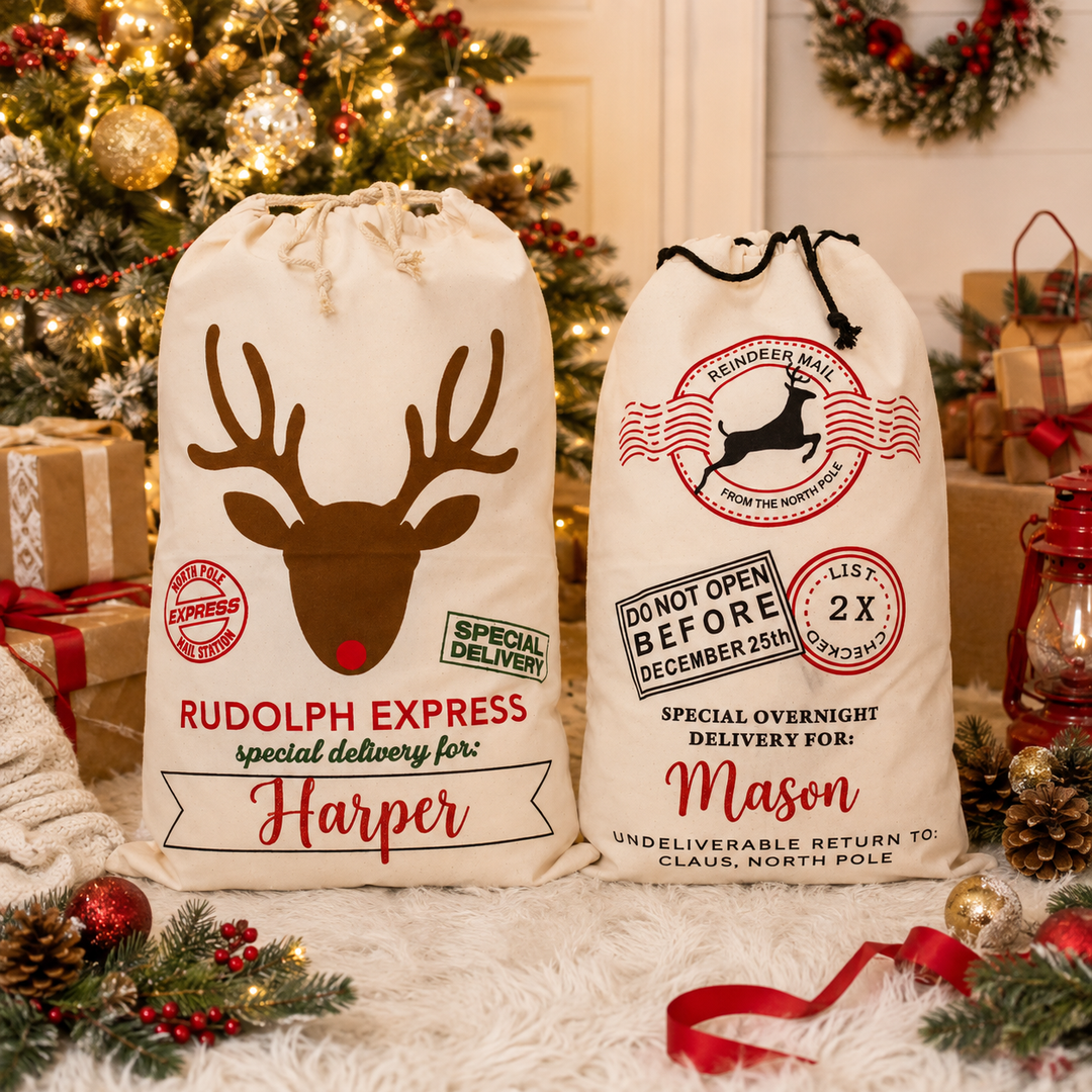 North Pole Express Christmas Gift Bag, Custom Santa Large Sack