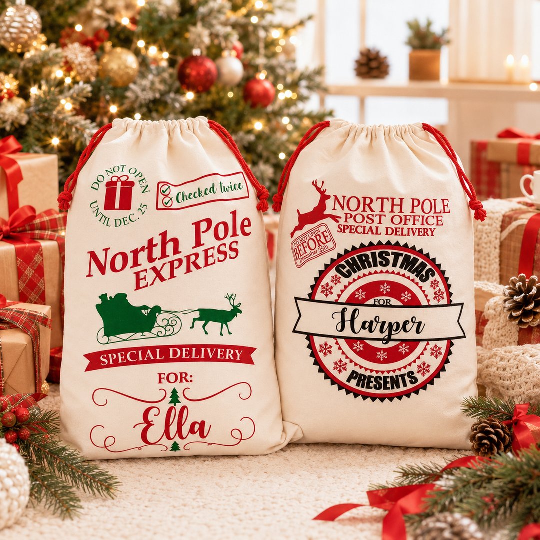 North Pole Express Christmas Gift Bag, Custom Santa Large Sack