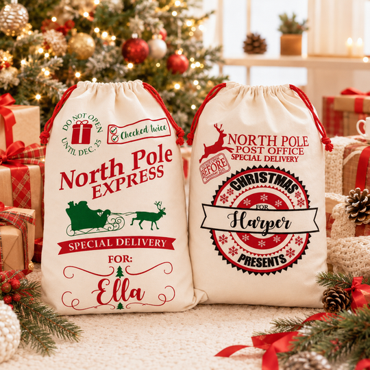 North Pole Express Christmas Gift Bag, Custom Santa Large Sack
