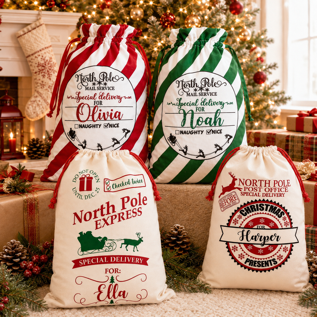 North Pole Express Christmas Gift Bag, Custom Santa Large Sack