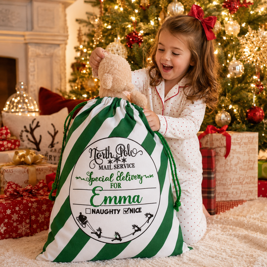 North Pole Express Christmas Gift Bag, Custom Santa Large Sack