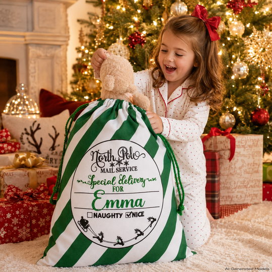 North Pole Express Christmas Gift Bag, Custom Santa Large Sack