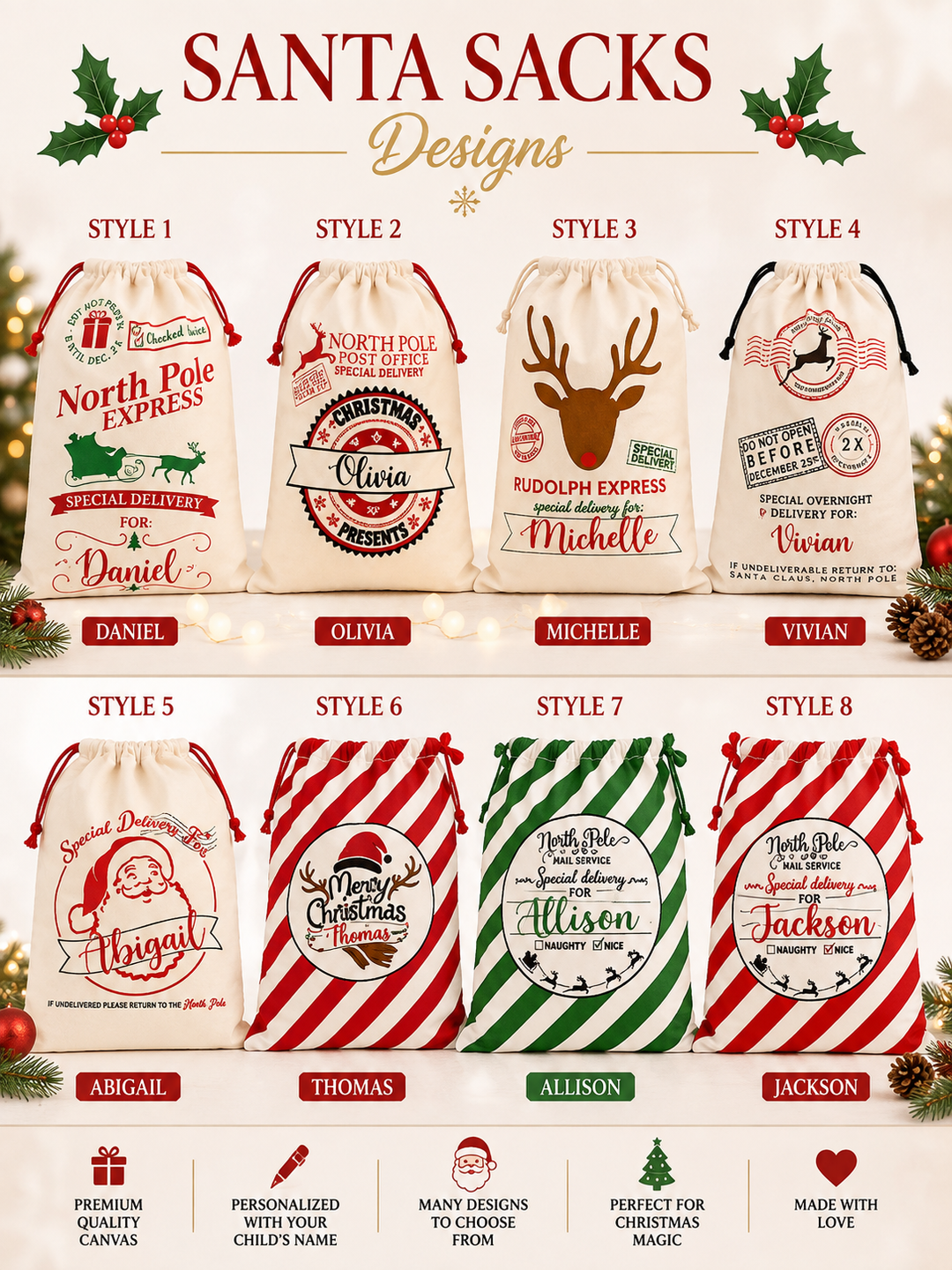 North Pole Express Christmas Gift Bag, Custom Santa Large Sack
