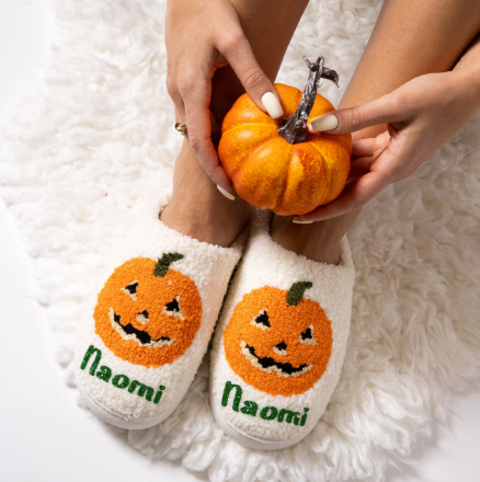 Pumpkin Custom Spooky Season slippers for Thanksgiving and Halloween