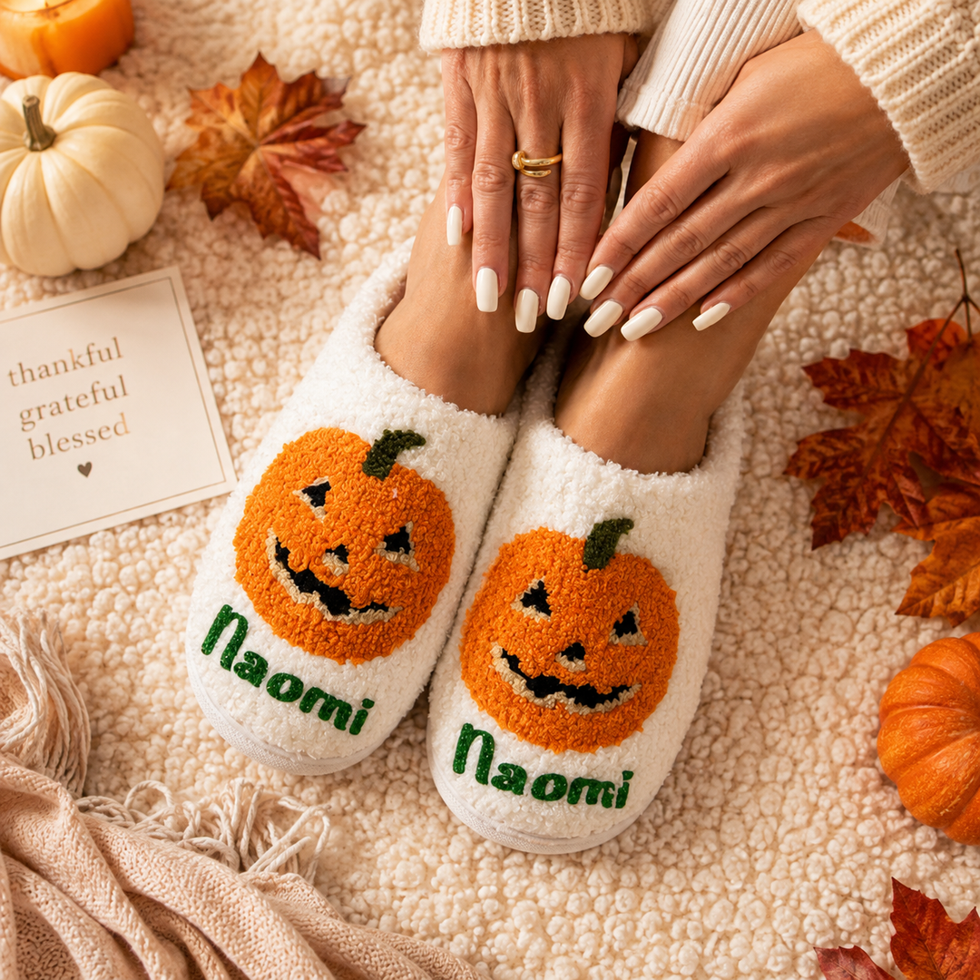 Pumpkin Custom Spooky Season slippers for Thanksgiving and Halloween
