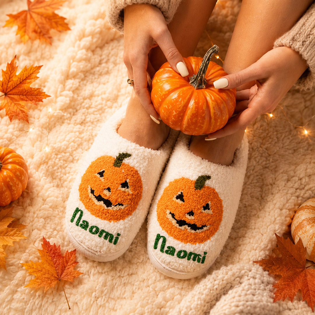 Pumpkin Custom Spooky Season slippers for Thanksgiving and Halloween