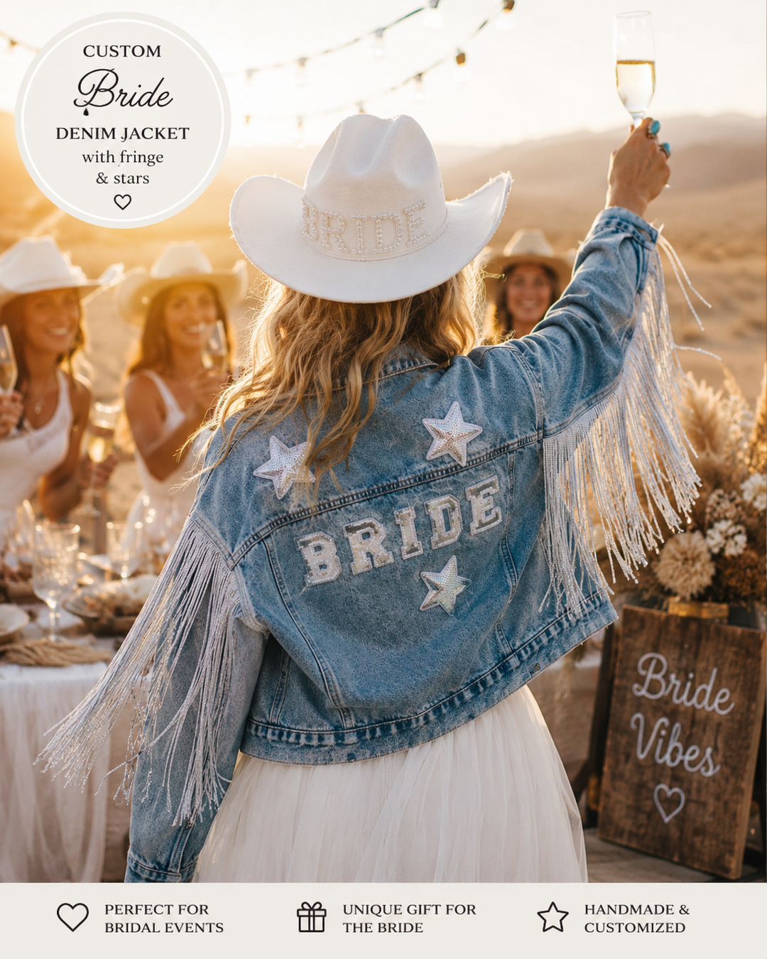 Western Bride Denim Jacket with Fringes