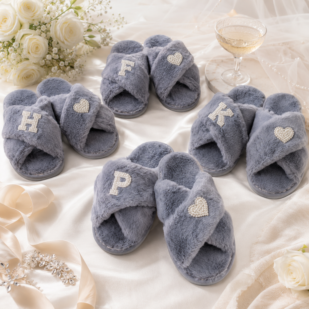 Trendy Soft Gray Fluffy Custom Slippers