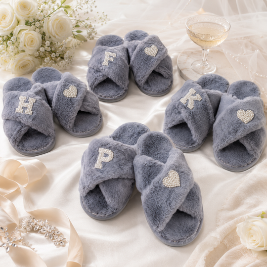 Trendy Soft Gray Fluffy Custom Slippers