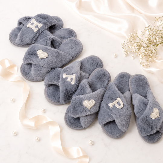 Trendy Soft Gray Fluffy Custom Slippers