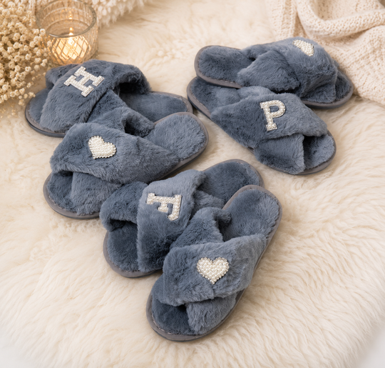 Trendy Soft Gray Fluffy Custom Slippers