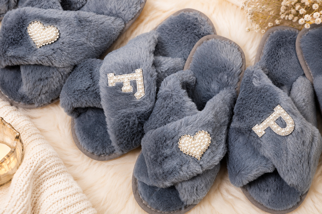 Trendy Soft Gray Fluffy Custom Slippers