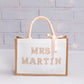 Custom Mrs Bride White Tote Bag with Pearls Patches