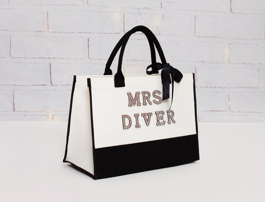 Mrs White/Black Custom Bridal Tote Bag