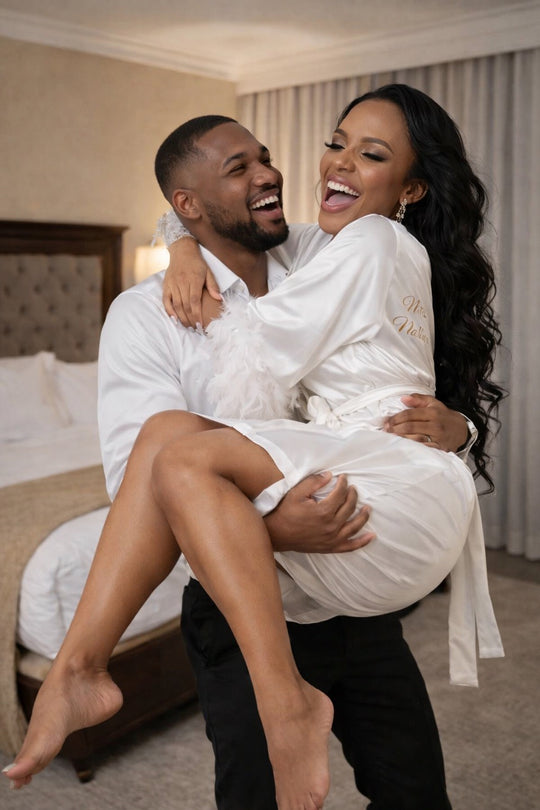 Mrs Bridal Personalized White Feathers Robe