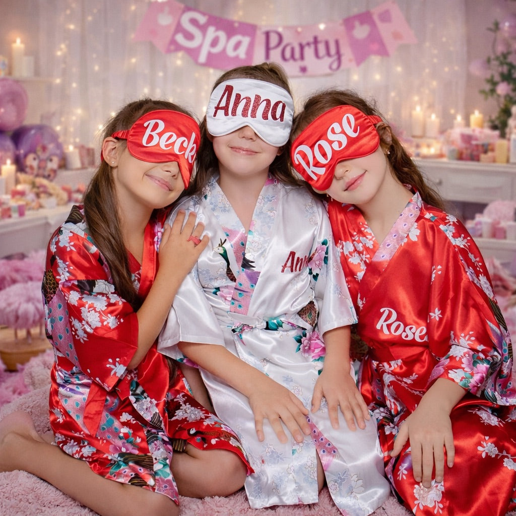 Kids Floral Peacock Satin Robes