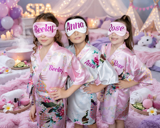 Kids Floral Peacock Satin Robes