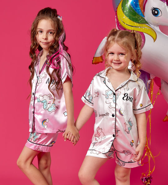 Personalized Kids Satin Unicorn Print  Pjs