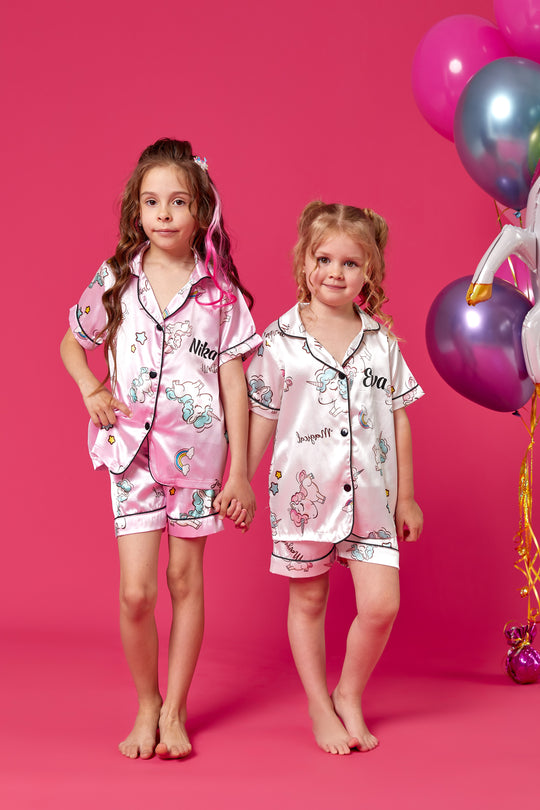 Personalized Kids Satin Unicorn Print  Pjs