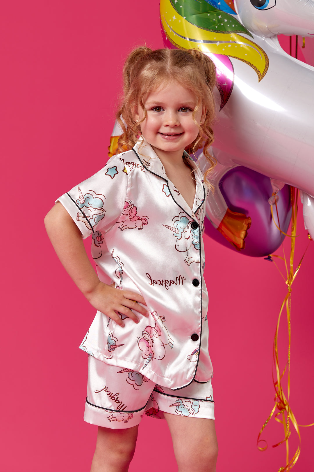 Personalized Kids Satin Unicorn Print  Pjs