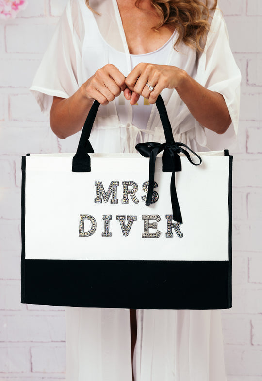 Mrs White/Black Custom Bridal Tote Bag