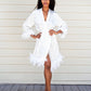 Customized Bridesmaid Silky Robes with Feathers