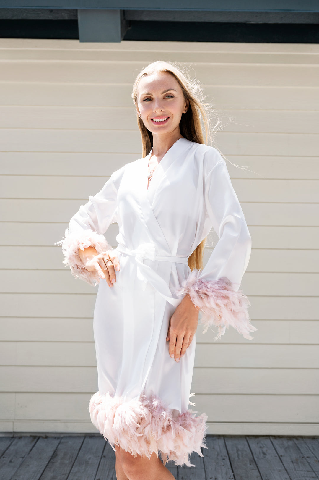 Bride Custom Satin Robe With Feather, Bachelorette Party Robes for