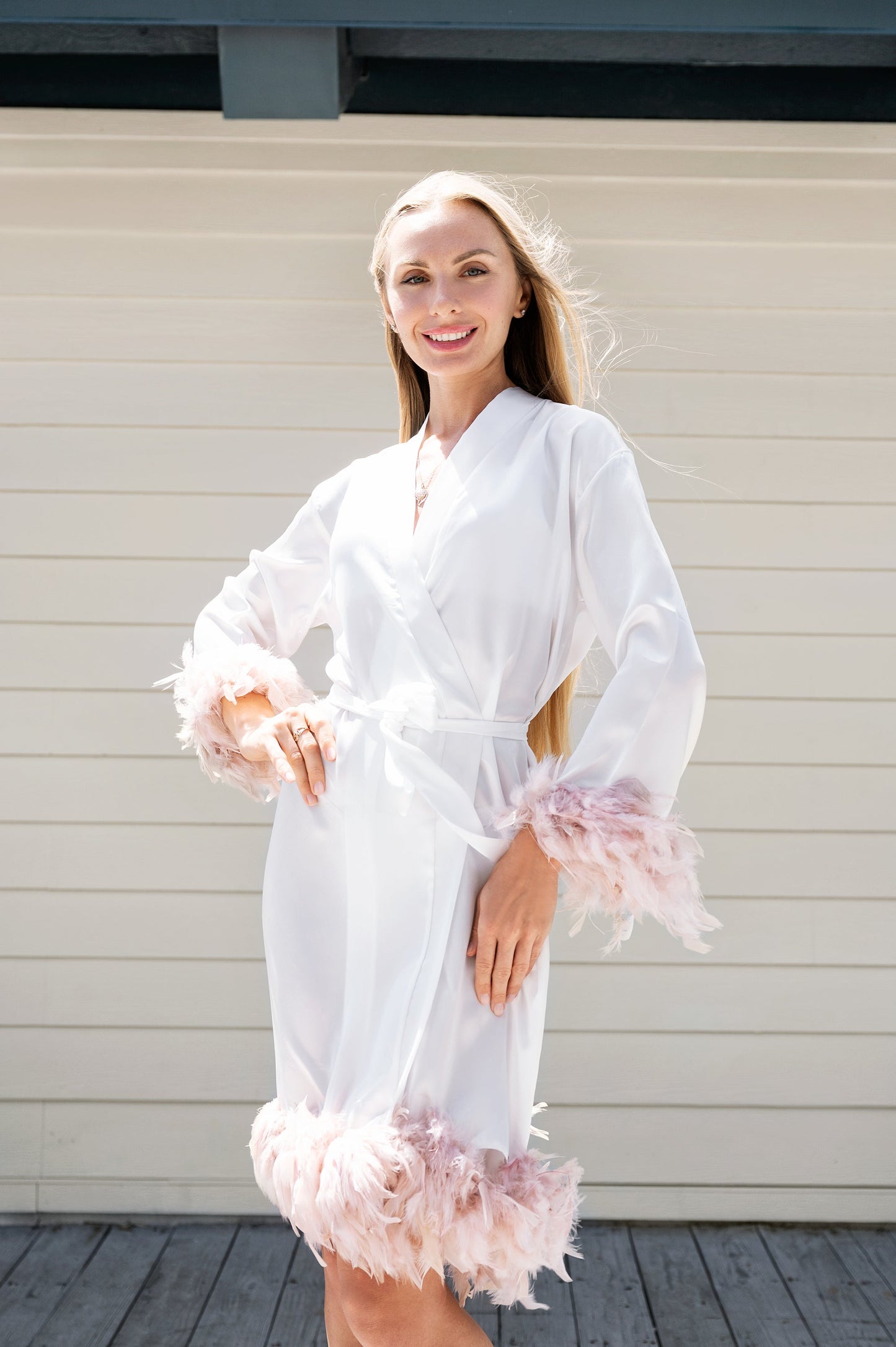 Customized Bridesmaid Silky Robes with Feathers