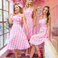 Short Plaid Pink Dresses for Thematic Parties