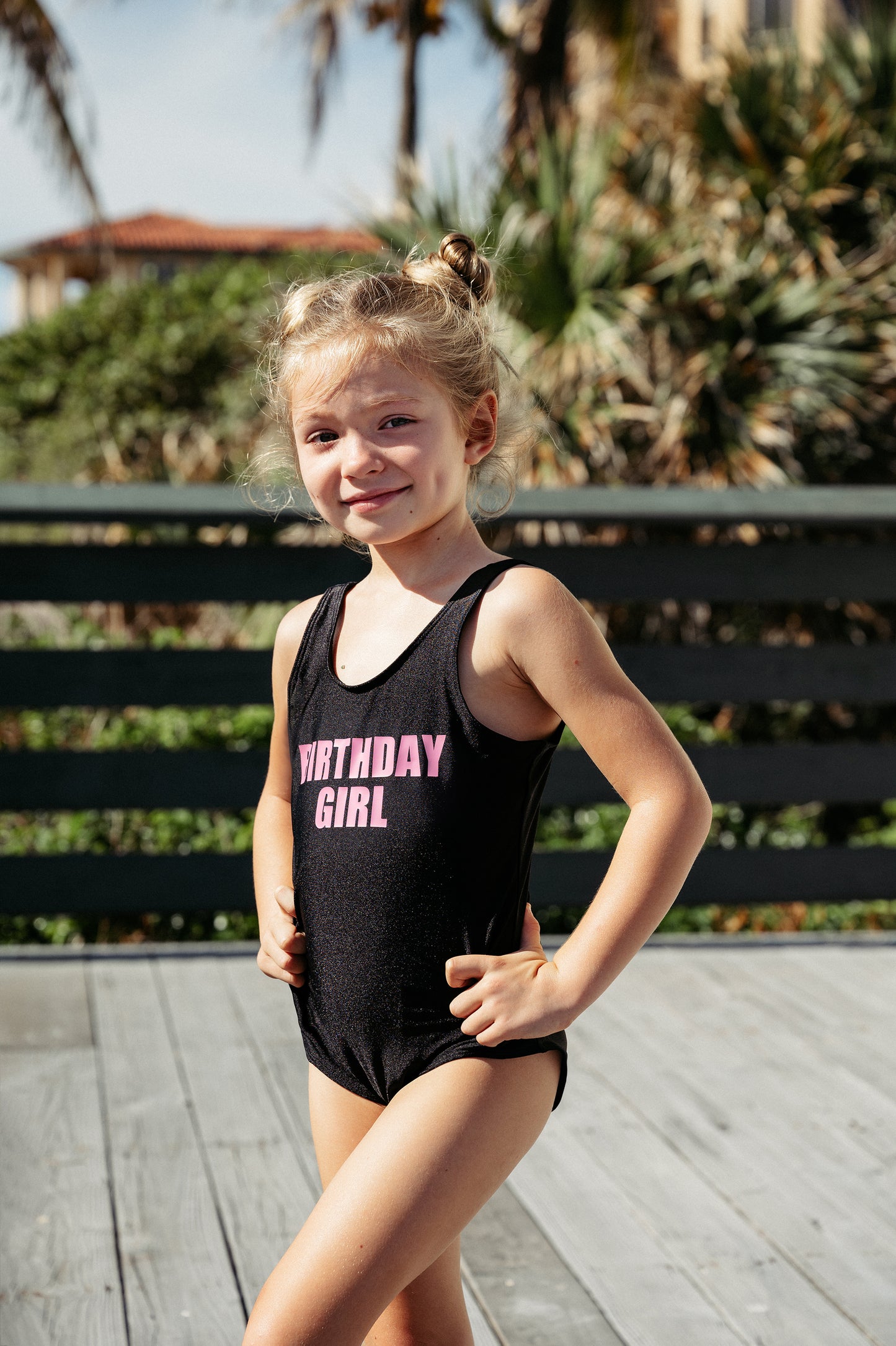 Custom Birthday Girls One Piece Kids Swimsuit - bold