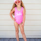 Pink Dolly Kids Custom Swimsuit with Trucker Cap - Style1