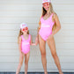 Pink Dolly Kids Custom Swimsuit with Trucker Cap - Style1
