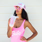 Pink Dolly Set (Swimsuit+Trucker Cap+Sun Glasses+Tumblers) - Style1