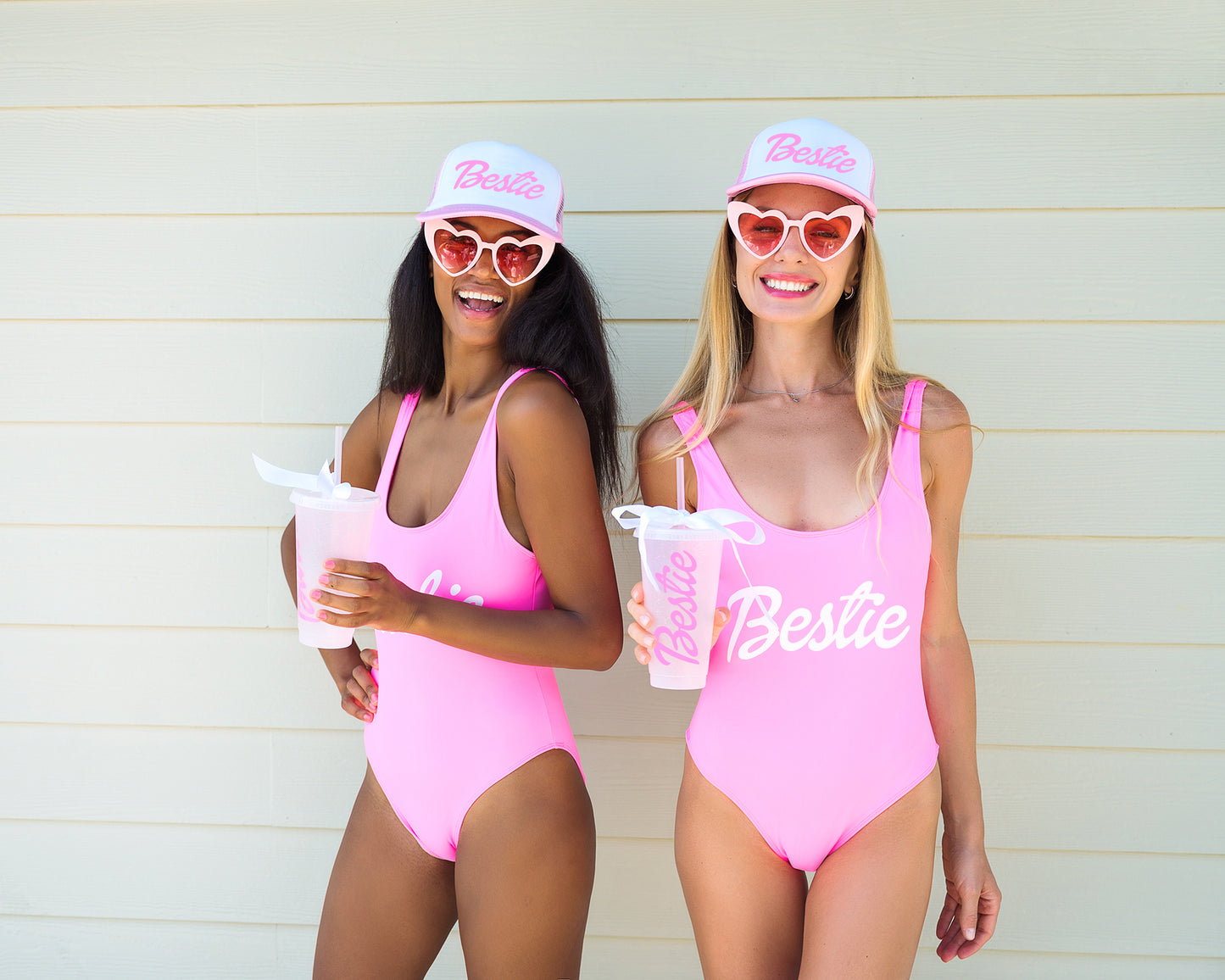 Pink Dolly Set (Swimsuit+Trucker Cap+Sun Glasses+Tumblers) - Style1