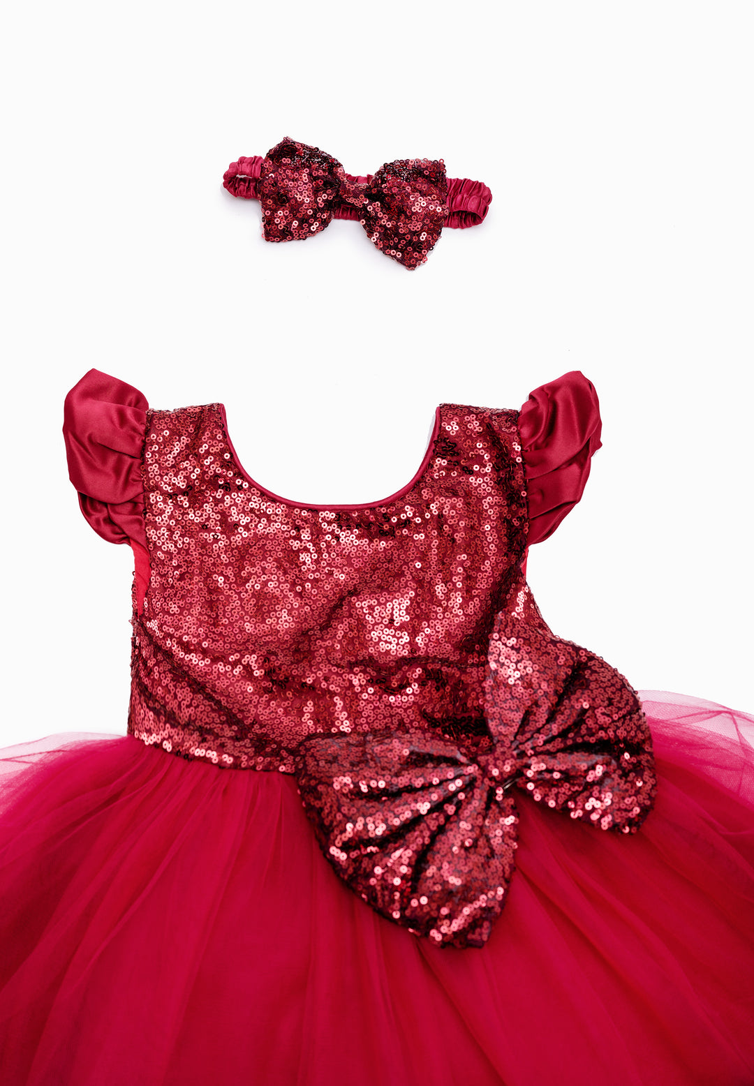 Burgundy Sequin Girls Dress with Bow Headband